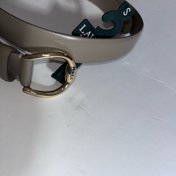 LAUREN Ralph Lauren Leather Tan Belt Sz Small Gold Logo Buckle Women - Picture 9 of 13